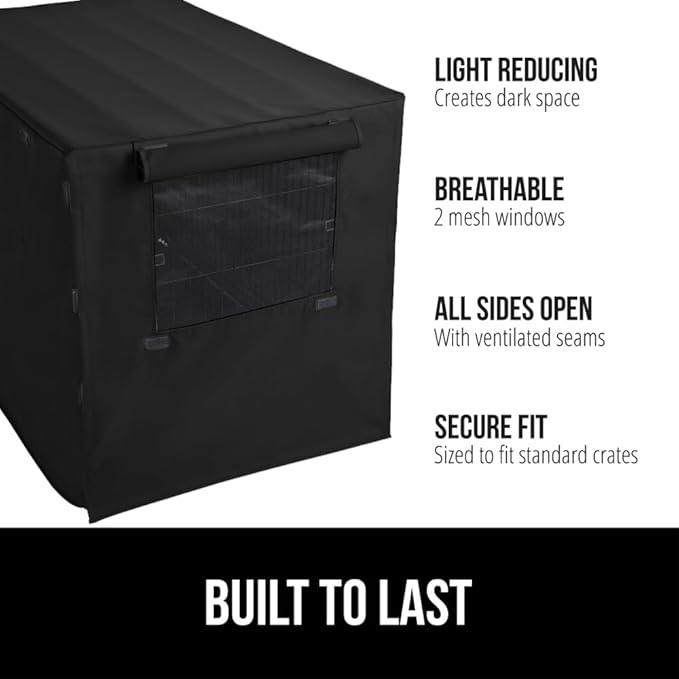 Gorilla Grip Dog Crate Covers Compatible with Amazon Basics Dog Crates, All Sides Open, Privacy Cover Fits 42" Wire Kennel, Breathable Mesh Windows, Light Reducing Puppy Training Cage Topper, Black