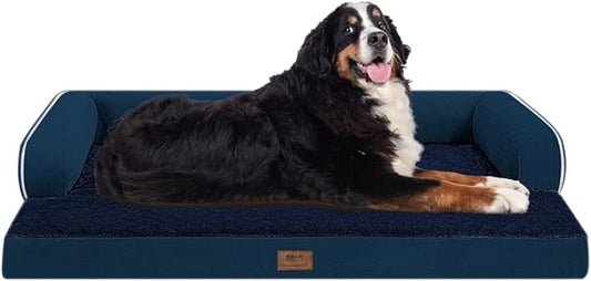 Orthopedic Large Dog Bed Washable: Orthopedic Dog beds for Large XXXLarge Size Dogs, Waterproof Washable Cover with Egg Foam Removable Bolster, Navy Blue Pet Beds for Large Dogs