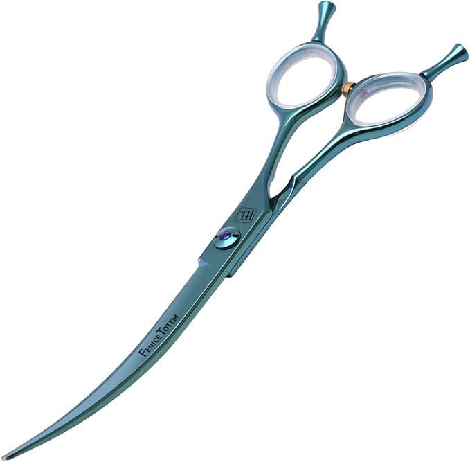 Dog Grooming Scissors: Blueish Green 7 inch Professional Pet Curved Shears Made Of Japanese 440C Advanced Stainless Steel for Dogs Cats and Other Pets