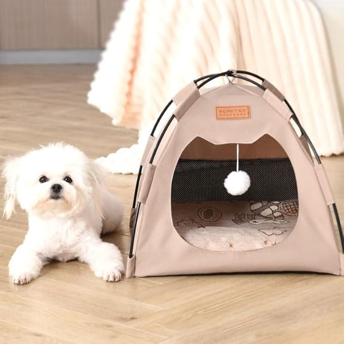 Cute Cat Teepee Cave, Cat Tent Foldable Indoor Outdoor with Thick Mat,Puppy Bed Tent,Bunny Pet Tent Teepee,Portable Dog House Teepee Tent, Cat Bed,Dog Bed Tent,Puppy Bunny,Pet Tent Teepee (O, S)