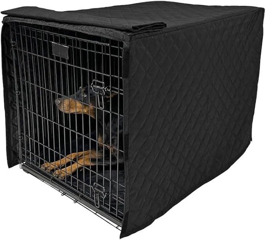 4Knines Dog Crate Cover, Quilted Water Resistant Pet Kennel Protector, (Black, 36")