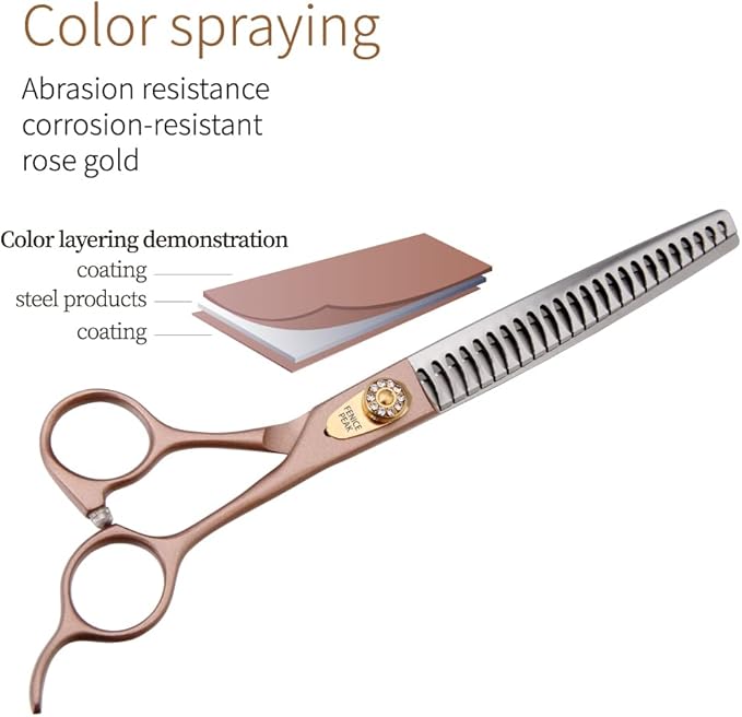 Fenice Peak Thinning Shears for Dogs and Cats Rose Gold Pet Grooming Scissors Chunkers Shears 440C Stainless Steel Professional Dog Trimming Scissors 8''