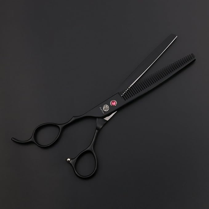 Purple Dragon 7.0" Left Handed Dog Grooming Hair Cutting Scissor &Curved &Thinning Shear with Bag - for Mancinism Pet Groomer or Family DIY (Black)