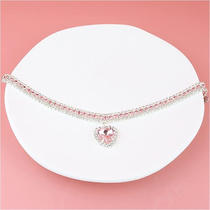Pet Collar Accessories Cat and Dog Collar Love Pendant Three Row Diamond Necklace Adjustable Collar (7.8-9.8IN)
