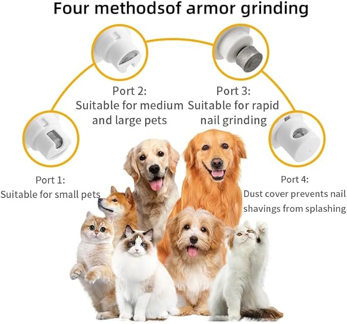 Dog Nail Trimmers, 4-Speed Dog Nail Grinder, Painless & Quiet Pet Nail Trimmer for Large Dogs, Medium & Small Dogs/Cats（2 Grinder Wheels）