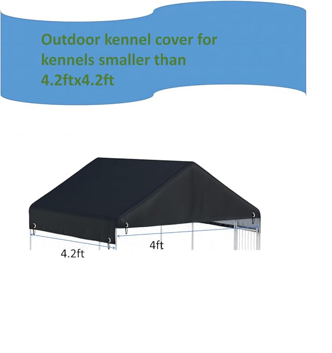 Outdoor Dog Kennel Replacement Cover for 4.2x4ft Dog Kennel 600D Heavy Duty Waterproof UV Resistant - Black (Top Cover Included Only)