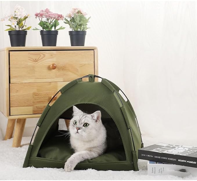 Cute Cat Teepee Cave, Cat Tent Foldable Indoor Outdoor with Thick Mat,Puppy Bed Tent,Bunny Pet Tent Teepee,Portable Dog House Teepee Tent, Cat Bed,Dog Bed Tent,Puppy Bunny,Pet Tent Teepee (I, M)