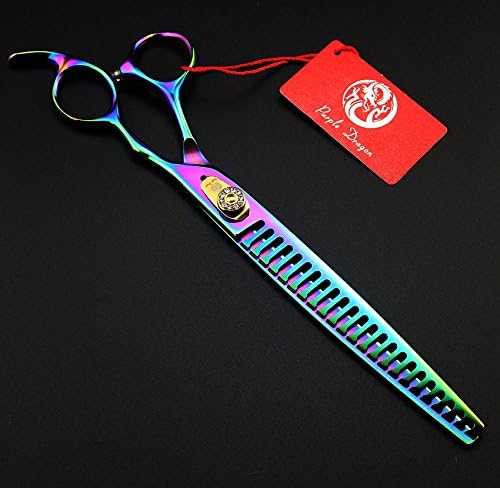 Purple Dragon 8.0 inch Professional Pet Grooming Scissors - Dog Chunker Shears - Adult Animal Thinning Hair Shears for Pet Groomer or Family DIY (Multicolor)