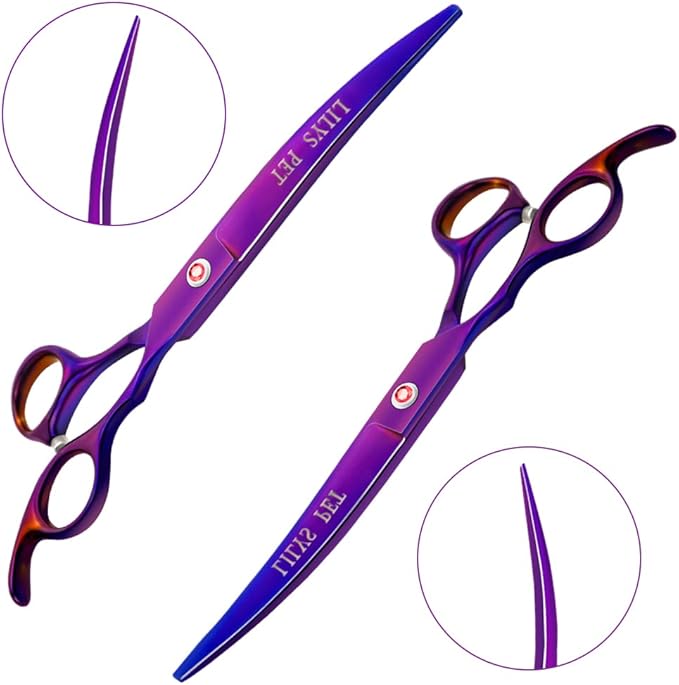 LILYS PET Professional PET DOG Grooming Coated Titanium scissors suit Cutting&Curved&Thinning shears (8.0 inches, Purple)…