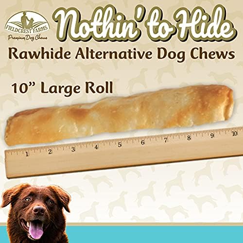 Fieldcrest Farms Nothing to Hide Natural Rawhide Alternative Large 10'' Rolls for Dogs - 3 Pack (6 Chews) Premium Grade Easily Digestible Chews - Great for Dental Health (Beef)