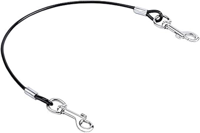 Mogoko Pet Dog Car Seat Belt Restraint, Coated Stainless Steel Chew Proof Dog Vehicle Safety Tether Cable, Double Clip No-Chew Pet Car Leash Lead-16 Inch Black