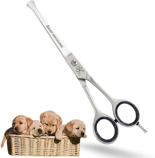 Ball Tip Curved Shears - Pet Grooming Essential - Scissors for Dogs - Safety Round Tips - Stainless Steel Dog Grooming Scissor - 6.5 In