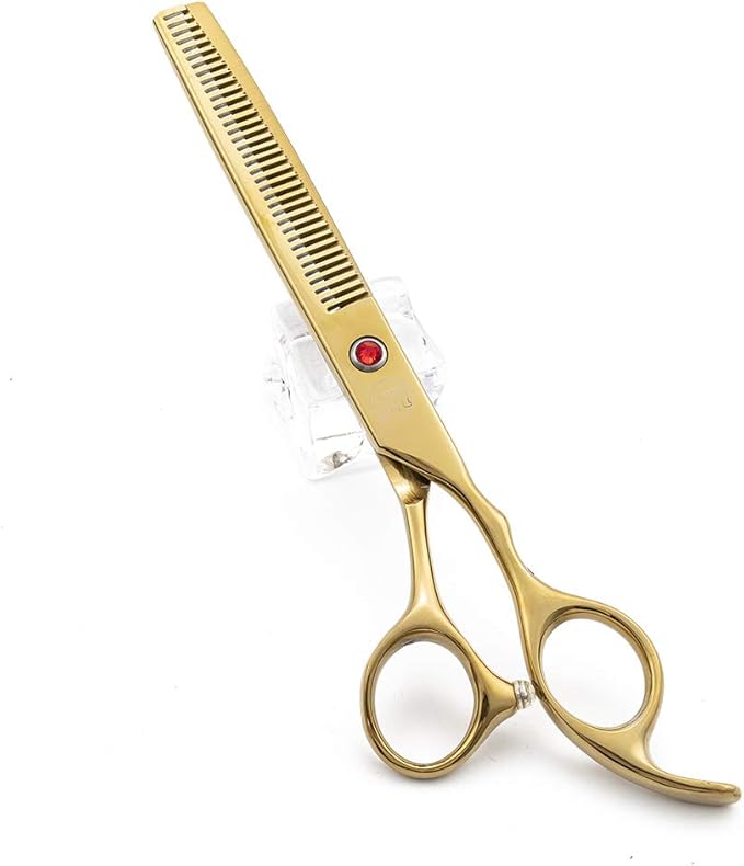 Moontay Professional 7.0" Dog Grooming Scissors Set, 4-pieces Straight, Upward Curved, Downward Curved, Thinning/Blending Shears for Dog, Cat and Pets, JP Stainless Steel, Gold