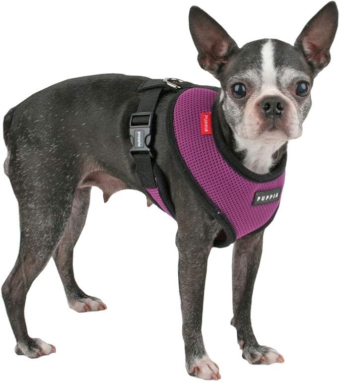 Puppia Soft Dog Harness No Choke Over-The-Head Triple Layered Breathable Mesh Adjustable Chest Belt and Quick-Release Buckle, Purple, Large