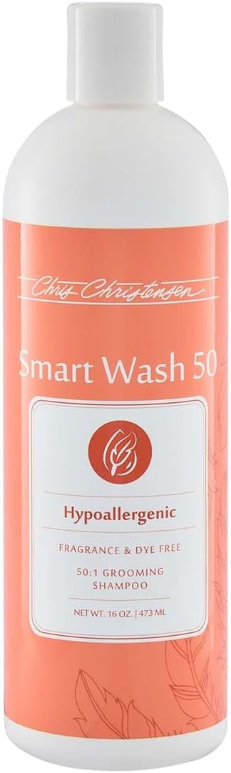 Chris Christensen Smartwash50 Hypoallergenic Ultra Concentrated Dog Shampoo, Makes Up to 50 Bottles, Groom Like a Professional, Delightfully Fragranced, Suitable for All Coats, Made in USA, 16 Oz