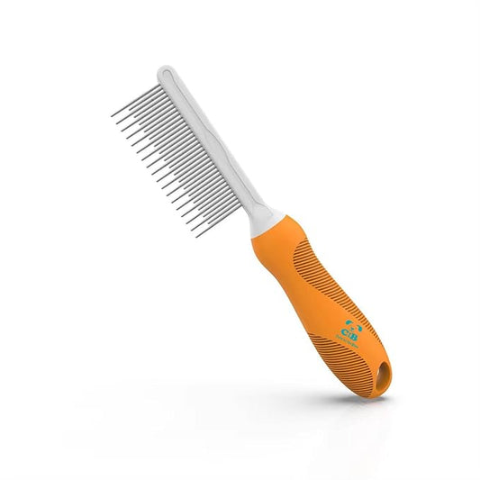 Cute to the Bone Pet Grooming Comb for Long, Curly or Silky Hair Dog and Cat, Stainless Steel Teeth for Dematting and Detangling, Safe for Home Use, Orange