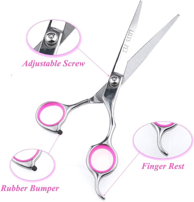 LILYS PET Professional PET DOG Grooming scissors suit,RED ring, Cutting&Curved&Thinning shears (7.0")