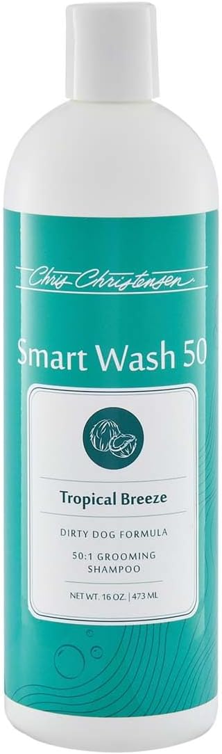 Chris Christensen Smartwash50 Tropical Breeze Ultra Concentrated Dog Shampoo, Makes Up to 50 Bottles, Groom Like a Professional, Delightfully Fragranced, Suitable for All Coats, Made in USA, 16 Oz