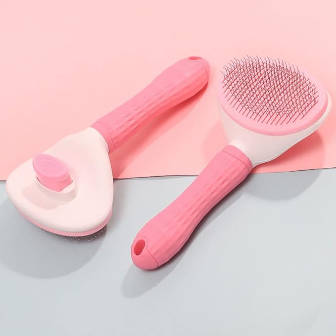 Self-Cleaning Slicker Brush Comb - Best Pet Cat Dog Grooming Long Short Hair - Shedding Loose Undercoat Tangled Haired Removes Tool - Pink