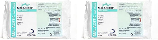 Dechra MalAcetic Wet Wipes for Cats and Dogs 25 Count (Pack of 2)