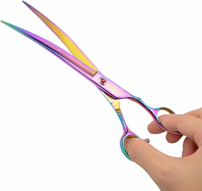 LILYS PET Professional PET DOG Grooming Coated Titanium scissors suit Cutting&Curved&Thinning shears (8.0 inches, Rainbow)…