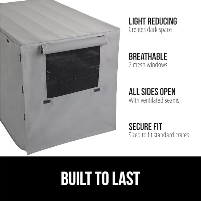 Gorilla Grip Dog Crate Covers Compatible with Amazon Basics Dog Crates, All Sides Open, Privacy Cover Fits 24" Wire Kennel, Breathable Mesh Windows, Light Reducing Puppy Training Cage Topper, Gray