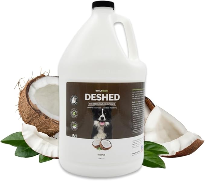 Bark2Basics DeShedding Dog Conditioner, 1 Gallon - Combats and Reduces Shedding, Removes Undercoat, Fights Excessive Hair Shed, Omega 3 and 6 Rich, Strengthens The Hair Follicle, Natural, USA Made