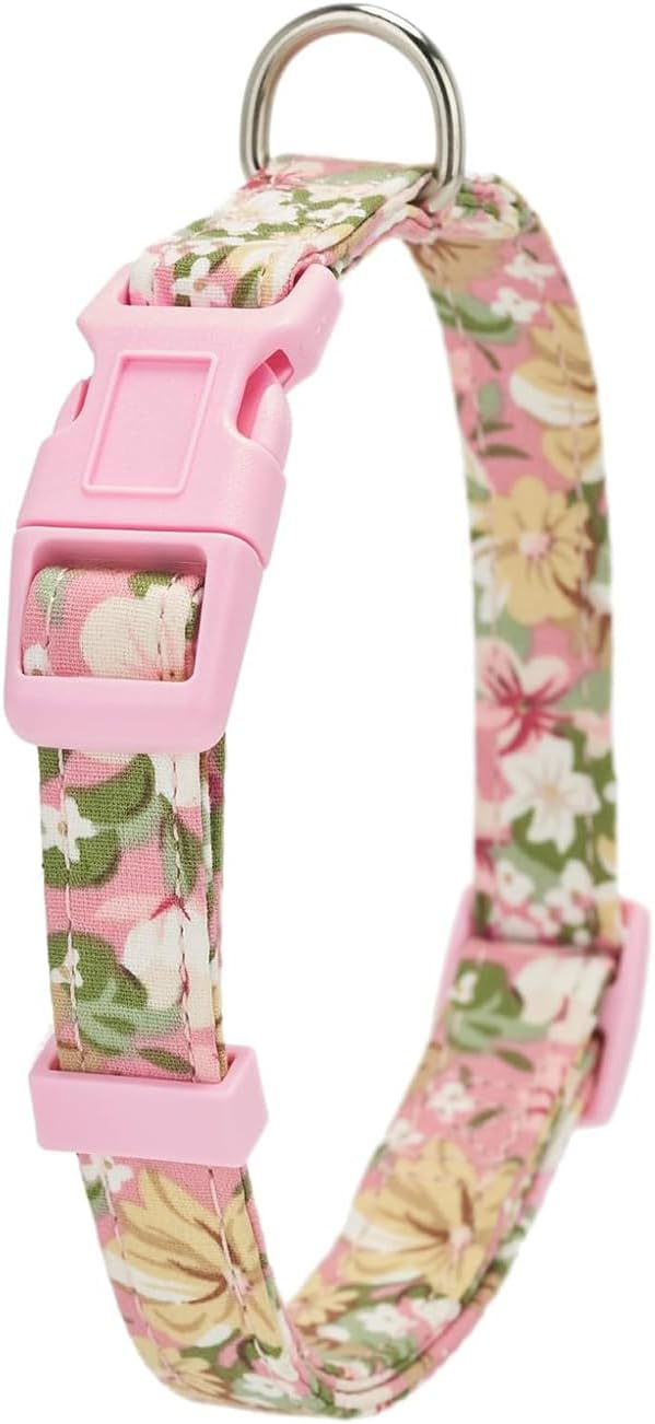 Cotton Dog Collar Soft Lightweight with Hand-Tied Knot Bow for Small Dogs.(S, Pink Floral)