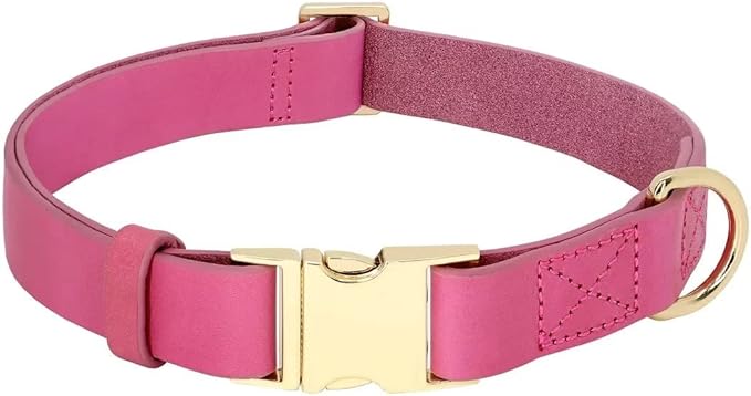 Beirui Genuine Leather Dog Collar with Quick Release Metal Buckle, Comfortable Leather Collar for Small Medium Large Dogs