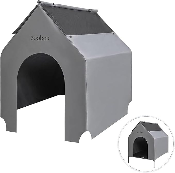 29” Durable Dog House Cover - Waterproof & UV-Resistant 600D Oxford Fabric Canopy for Outdoor Kennels - Cover Only, Fits 36"x30"x44" Houses - Protective Large Breed Shelter Top - Cool Grey