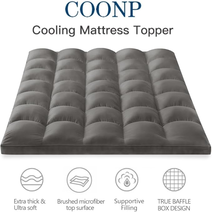 COONP California King Mattress Topper, Extra Thick Pillowtop, Cooling Plush Mattress Pad Cover Bed Topper Protector with 8-21 Inch Deep Pocket (Grey, California King)