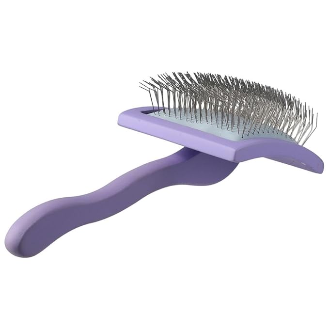 Slicker Brush, Long Pin Brush, Pet Comb, Dematting Tool with Stainless Steel Pins, Large(Black or Purple)(Purple)