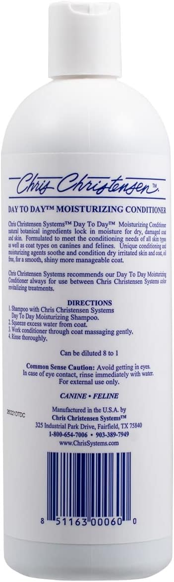 Chris Christensen Day to Day Ultra Concentrated Dog Conditioner, Makes up to 8 Bottles, Groom Like a Professional, Moisturizing, All Coat Types, for Daily Use, Made in USA, 16oz