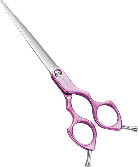 6.5" Dog Grooming Scissors Ultra-Light Aluminum Handle Scissors for Dogs and Cats Straight Blade Cutting Shears Professional Pet Quick Trimming Sharp (Purple-Straight)
