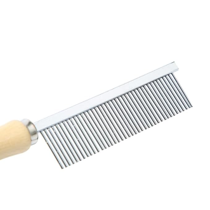 Silver Dog and Cat Combs For Grooming Long Haired Cats and Dogs - Pet Dog Cat Comb Stainless Steel Pin Teeth Wooden Handle Grooming Fur Hair Brush - Comb Removes and Prevents Matted Fur，Grooming