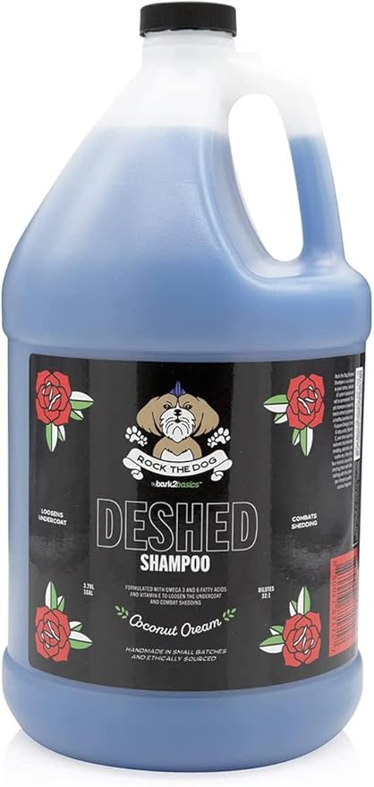 Bark2Basics Rock The Dog DeShedding Pet Shampoo, 1 Gallon - Reduces Shedding and Excessive Hair, Removes Undercoat, Vitamin Infused, 32:1 Concentrated, Professional Grade