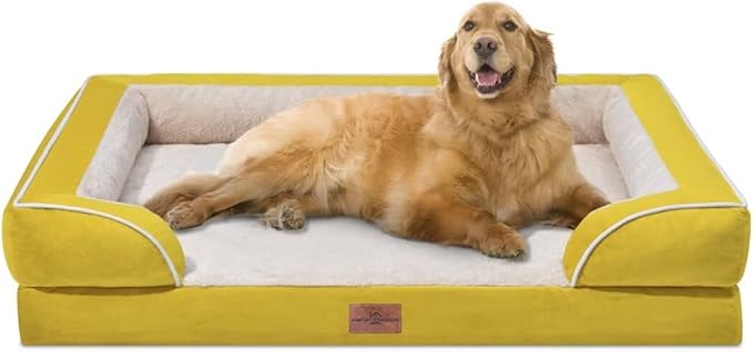 Orthopedic XL Dog Beds, Waterproof Extra Large Dog Bed with Bolster, Washable Dog Bed Sofa with Removable Cover & Non-Slip Bottom(X-Large,Spicy Mustard)