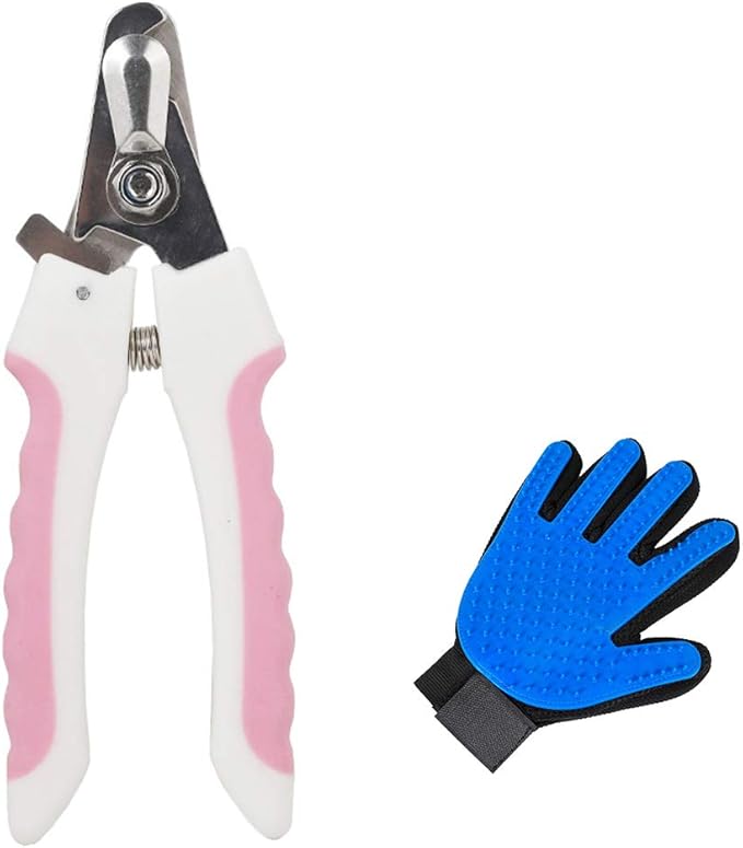 Dog & Cat Nail Clippers and Trimmer,Professional Pet Nail Clippers with Safety Guard to Avoid Over-Cutting, Sharp Blades Non Slip Handles,Free Nail File and Glove for Grooming (Pink)