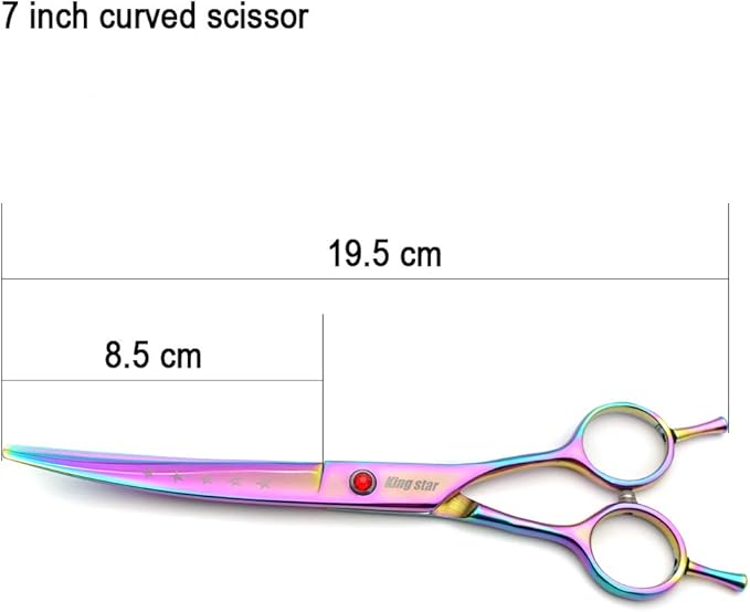 7.0in Titanium Professional Pet Grooming Scissors Set,Straight & Thinning & Curved Scissors 3pcs Set for Dog Grooming,A349 (Rainbow)