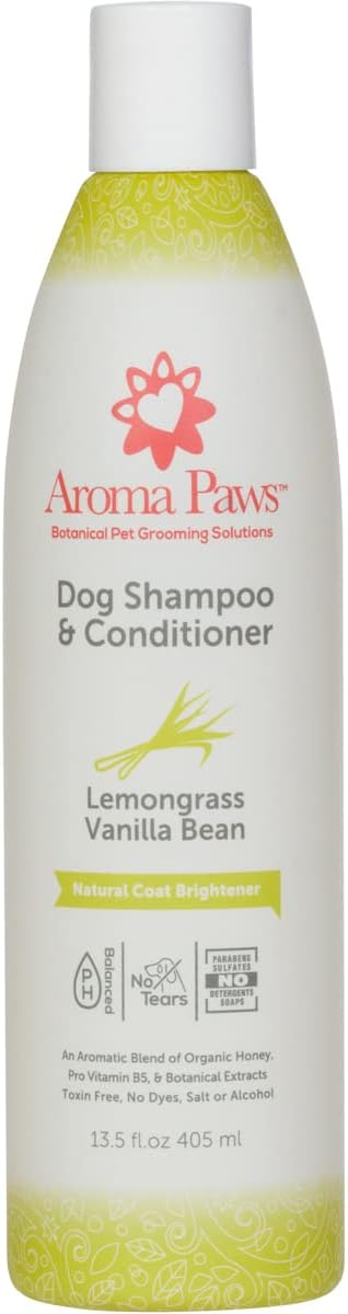 Dog Shampoo – Cleansing Wash, Conditioning, Moisturizing – Healthy Ingredients – Aromatic Grooming Puppy Shampoo – Tearless Cleaner, Lemongrass Vanilla Bean 13.5 oz