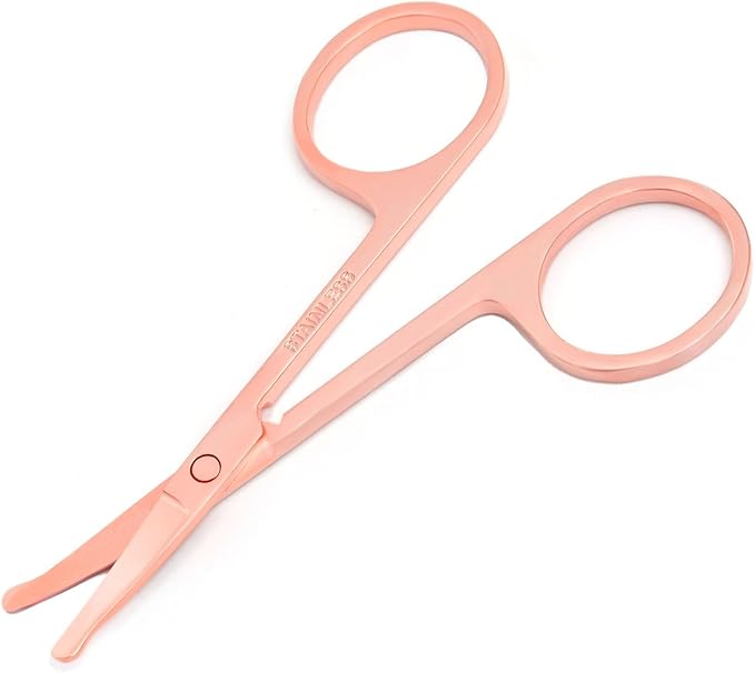 3.5 Inch Silent Pet Grooming Tiny Safety Scissors for Cats & Dogs - Quiet Alternative to Electric Clippers for Sensitive Pets (Rose Gold-Curved)