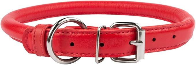 CollarDirect Rolled Leather Dog Collar, Soft Padded Round Puppy Collar, Handmade Genuine Leather Collar Dog Small Large Cat Collars 13 Colors (6-7 Inch, Red Textured)