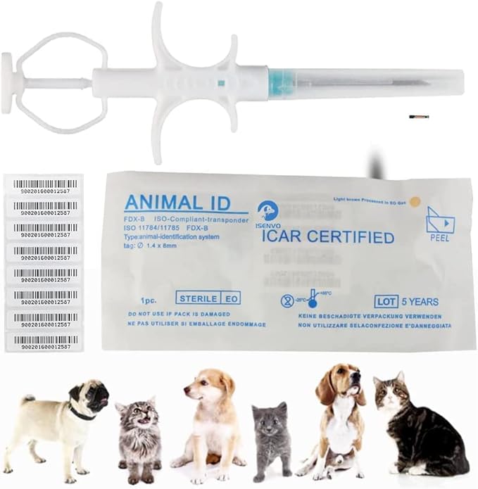 YANZEO 100Pcs 2.12x12mm Pet Microchip 134.2khz FDX-B/ISO11784/ISO11785 Animal Implant Chip Pet ID Microchip for Dog Cat Sheep Cow Pig Mice Rat,Guinea Pig,Laboratory Animals,Free Lifetime Registration