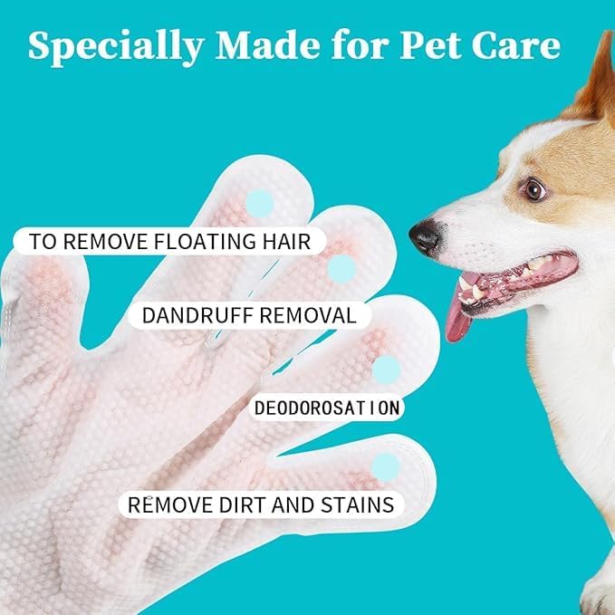 Pet Glove Wipes for Dogs & Cats, Pack of 6, Aloe Extract, Jojoba Oil, Rinse Free, Cleansing and Deodorizing