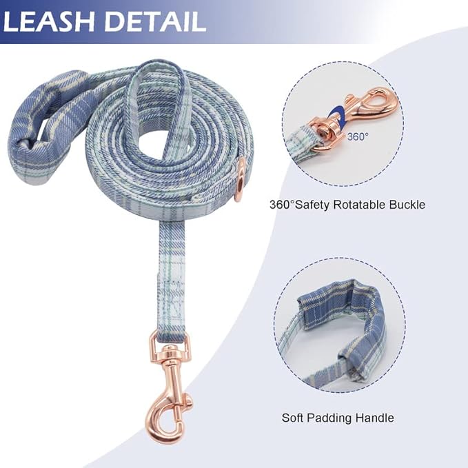 Small Dog Harness and Leash Set, Plaid Puppy Dog Harness XXS, Soft Adjustable Harness for Extra Small-Medium Pet Dogs and Cat No Pull, Blue Plaid, XXSmall