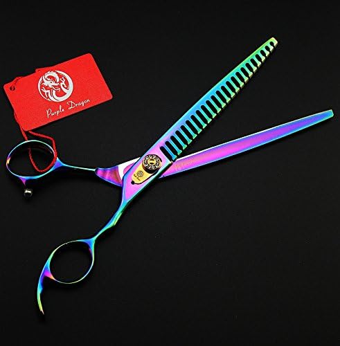 Purple Dragon 8.0 inch Professional Pet Grooming Scissors - Dog Chunker Shears - Adult Animal Thinning Hair Shears for Pet Groomer or Family DIY (Multicolor)