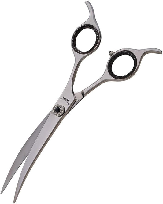Professional Pet Grooming Scissors for Dogs and Cats Hair Cutting Shears 440C Japanese Steel Right Hand Comfortable Grip (Curve, 7.5 Inches)