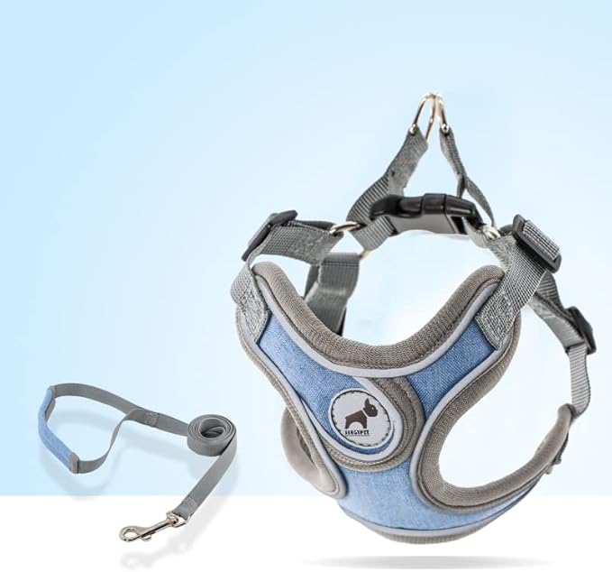 Dog Harness with Leash Set, No Pull Adjustable Step in Dog Collars Harness with Breathable Padded Vest Harness for Small Medium Large Dogs Training and Running(XS, Blue)