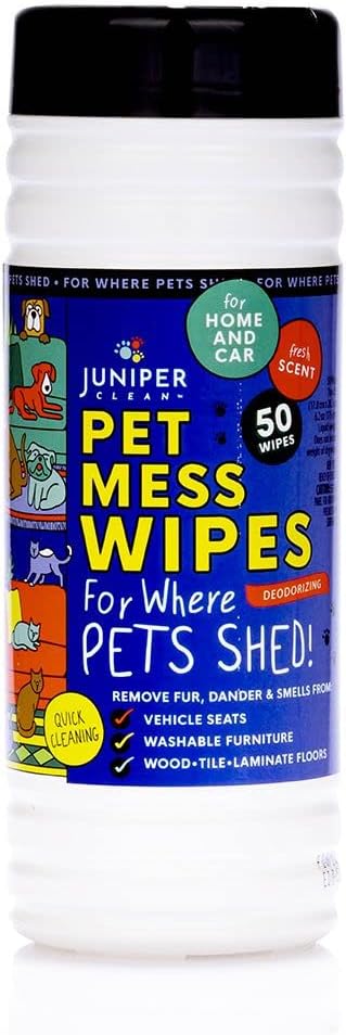 Pet Mess Wipes for Pets Cleansing, Wipes for Dogs and Puppies–Remove Fur, Dander, Smells from Vehicle Seats, Washable Furniture, Wood, Tile, and Laminate Floors 50 Count (Pack of 4)