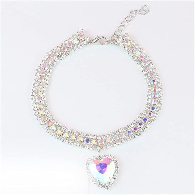 Pet Collar Accessories Cat and Dog Collar Love Pendant Three Row Diamond Necklace Adjustable Collar (7.8-9.8IN)